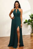 Vestido de dama de honor sin mangas halter verde