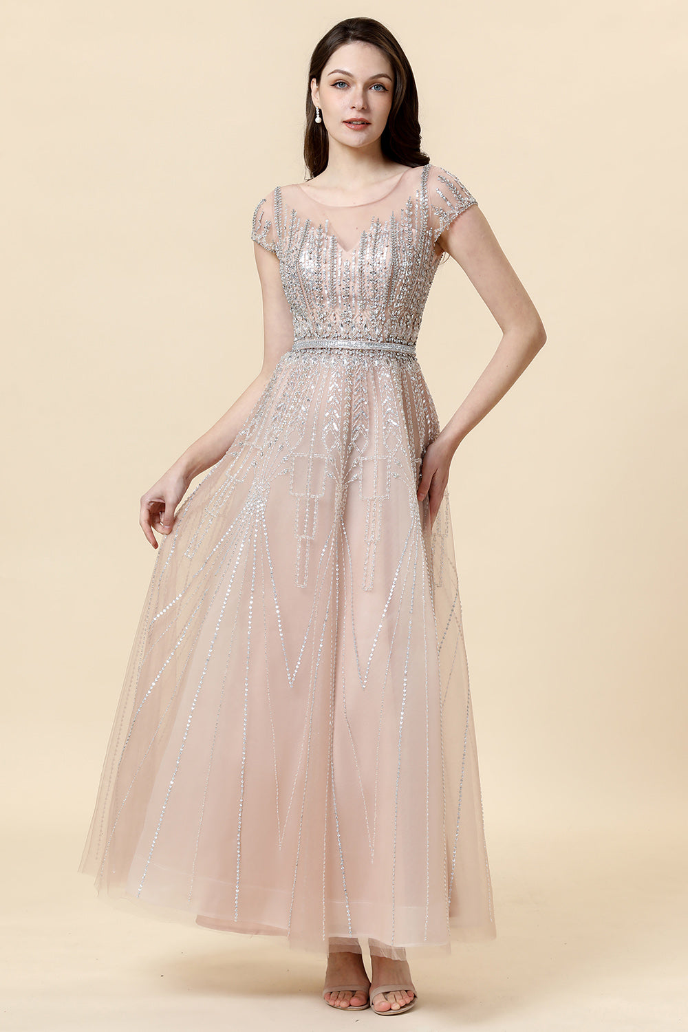 Rosa Tul Vestido de Fiesta A Línea