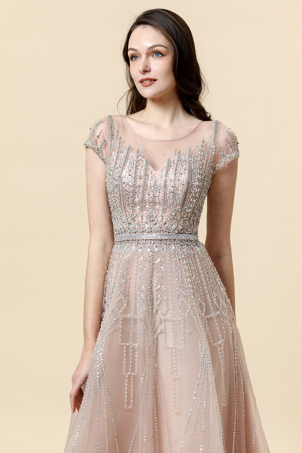Rosa Tul Vestido de Fiesta A Línea