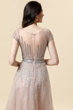 Rosa Tul Vestido de Fiesta A Línea