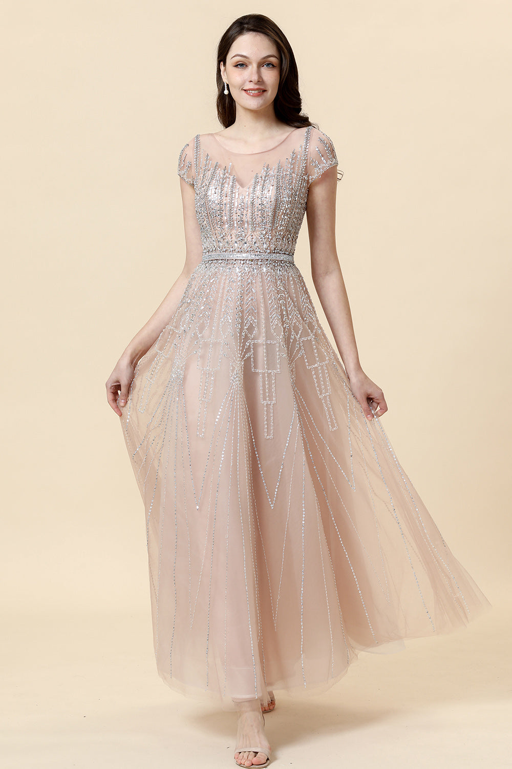Rosa Tul Vestido de Fiesta A Línea