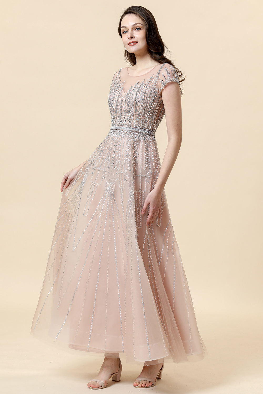 Rosa Tul Vestido de Fiesta A Línea