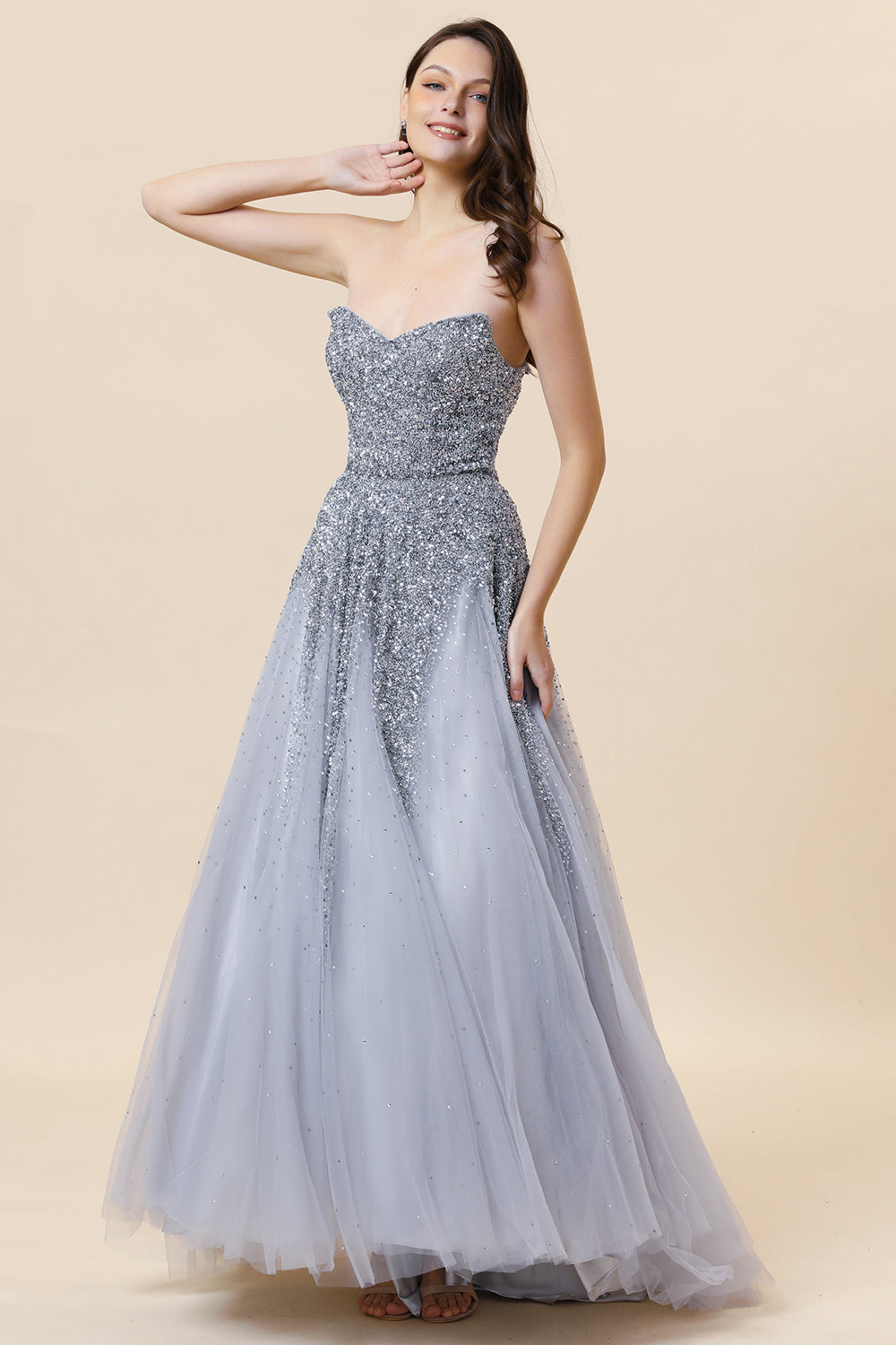 Gris Tul Vestido de Fiesta