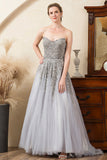 Vestido de Madrina Gris Sin Tirantes