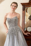 Vestido de Madrina Gris Sin Tirantes