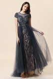 Vestido de Fiesta Con Cuentas Gris