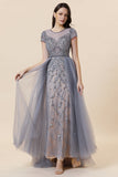 Vestido Largo Con Cuentas Azul Marino