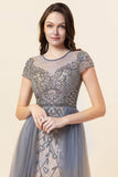 Vestido de Fiesta Con Cuentas Gris