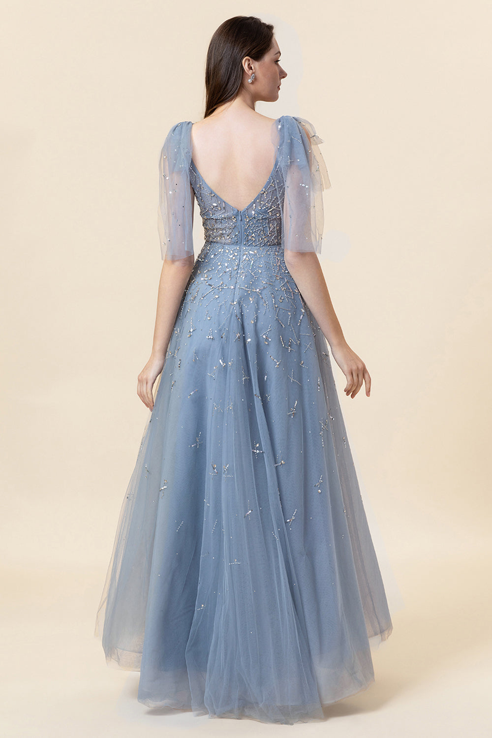 Vestido de Graduación Con Cuentas Tul Azul