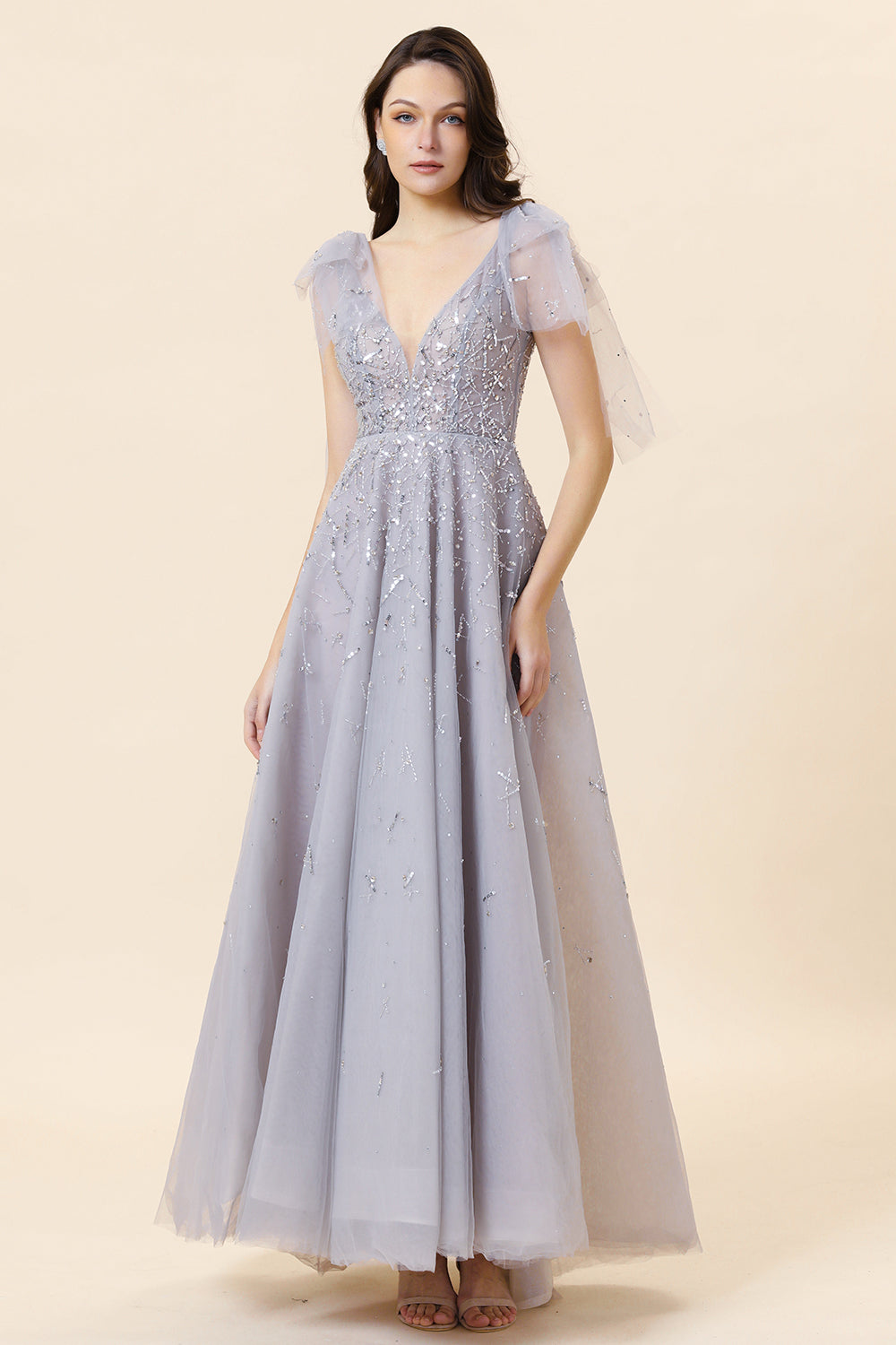 Vestido de Graduación Con Cuentas Tul Azul