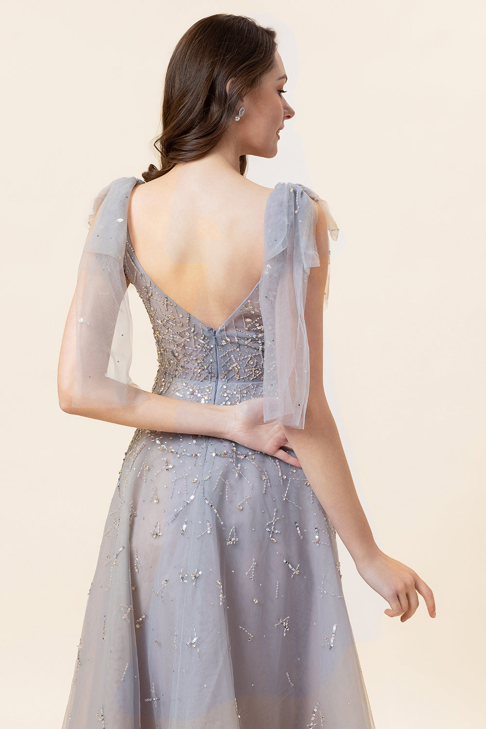 Vestido de Graduación Con Cuentas Tul Azul