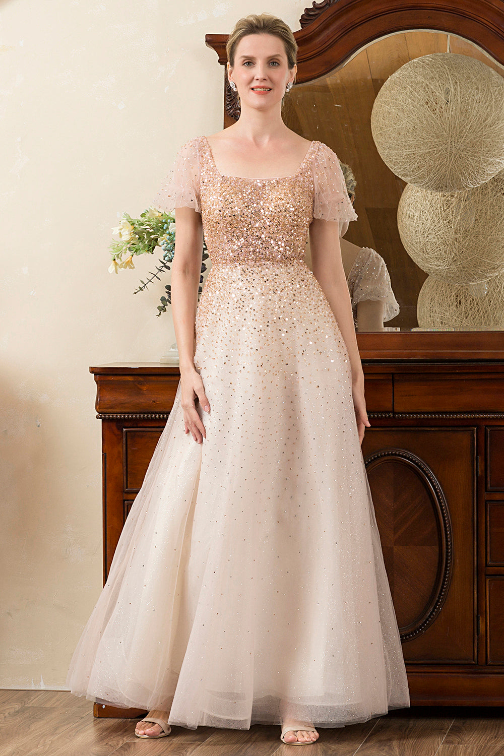 A Línea Rosa Vestido de Marina Con Cuentas