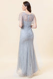 Vestido Largo de Noche Con Cuentas Sirena Gris