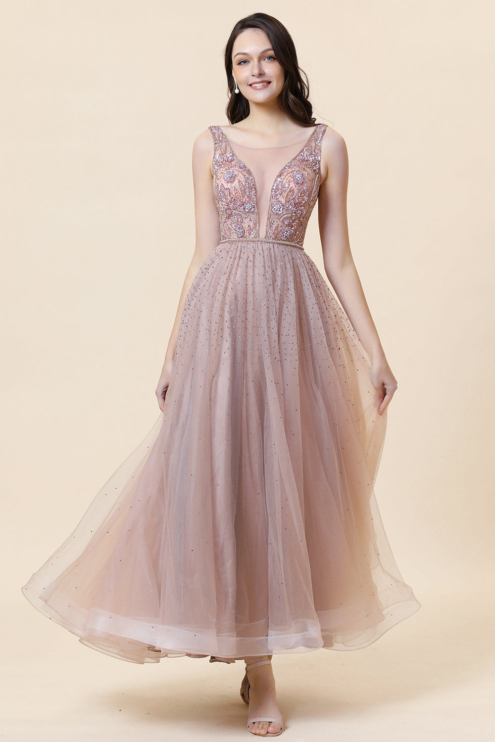 Vestido de Graduación Con Cuentas Rosa