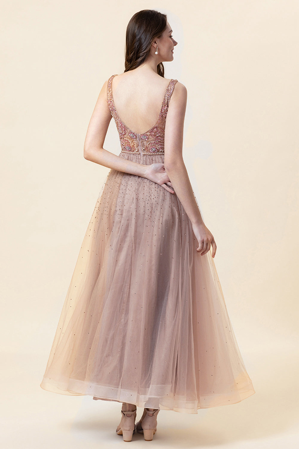 Vestido de Graduación Con Cuentas Rosa