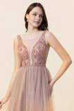 Vestido de Graduación Con Cuentas Rosa