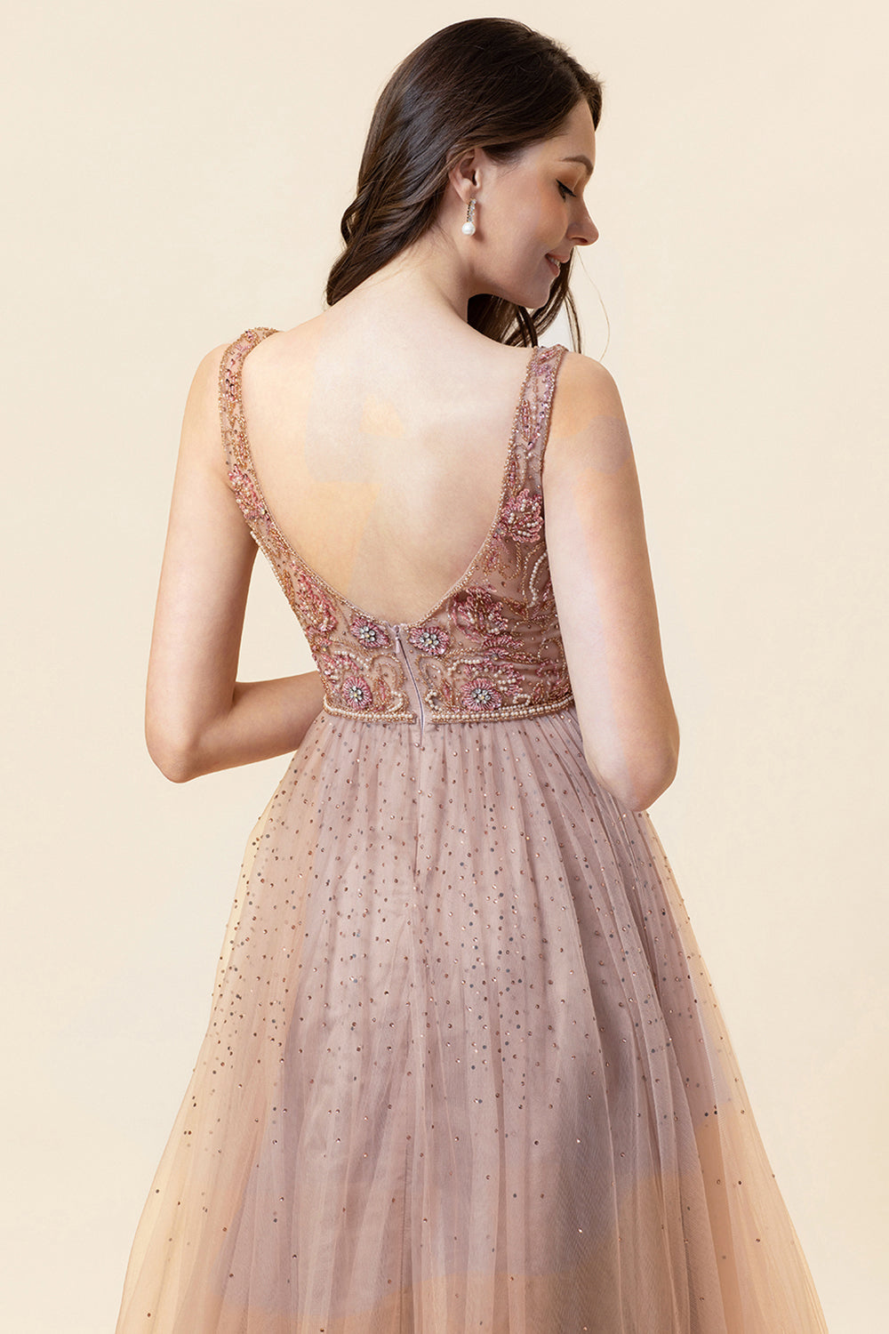 Vestido de Graduación Con Cuentas Rosa