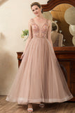 Rosa A Línea Tul Vestido de Madrina