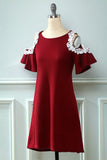 Vestido de punto rojo oscuro fuera del hombro con apliques