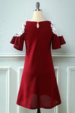 Vestido de punto rojo oscuro fuera del hombro con apliques