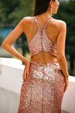 Vestido de fiesta de lentejuelas cabestro