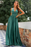 Vestido de fiesta con cuello en V verde