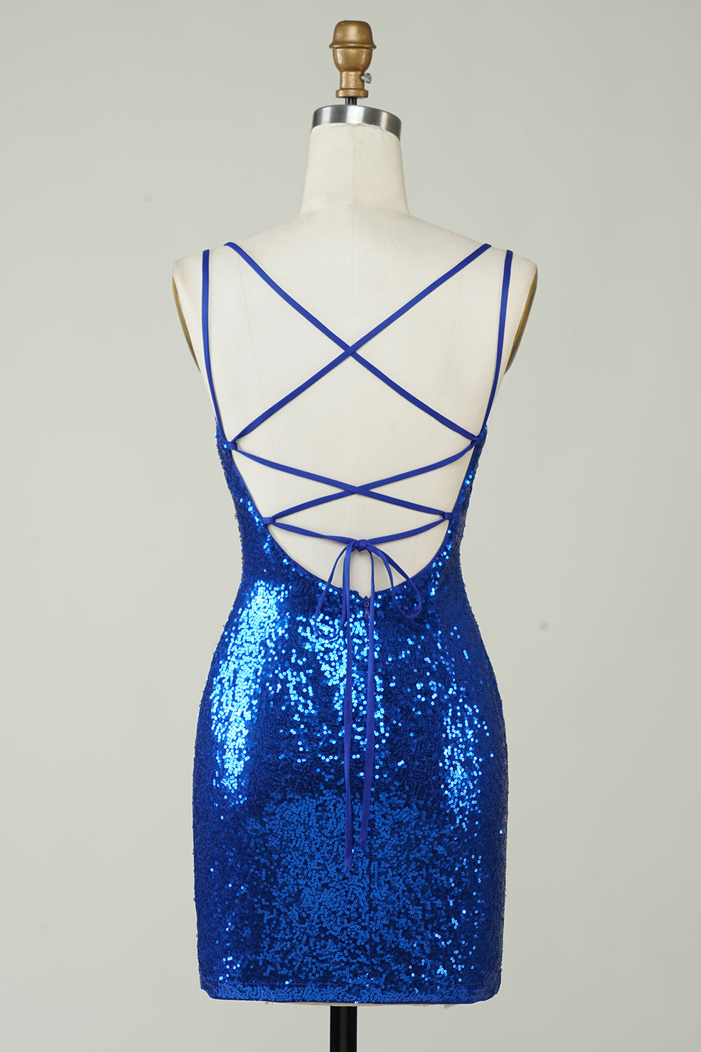 Royal Blue Tight Selentejuelas Vestido sin espalda Homecoming