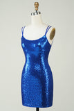 Royal Blue Tight Selentejuelas Vestido sin espalda Homecoming
