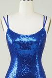 Royal Blue Tight Selentejuelas Vestido sin espalda Homecoming