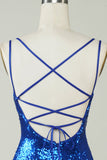 Royal Blue Tight Selentejuelas Vestido sin espalda Homecoming