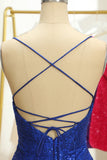 Azul Lentejuelas Ajustado Vestido Corto de Graduación