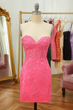 Ajustado Rosa Vestido corto de cóctel con apliques