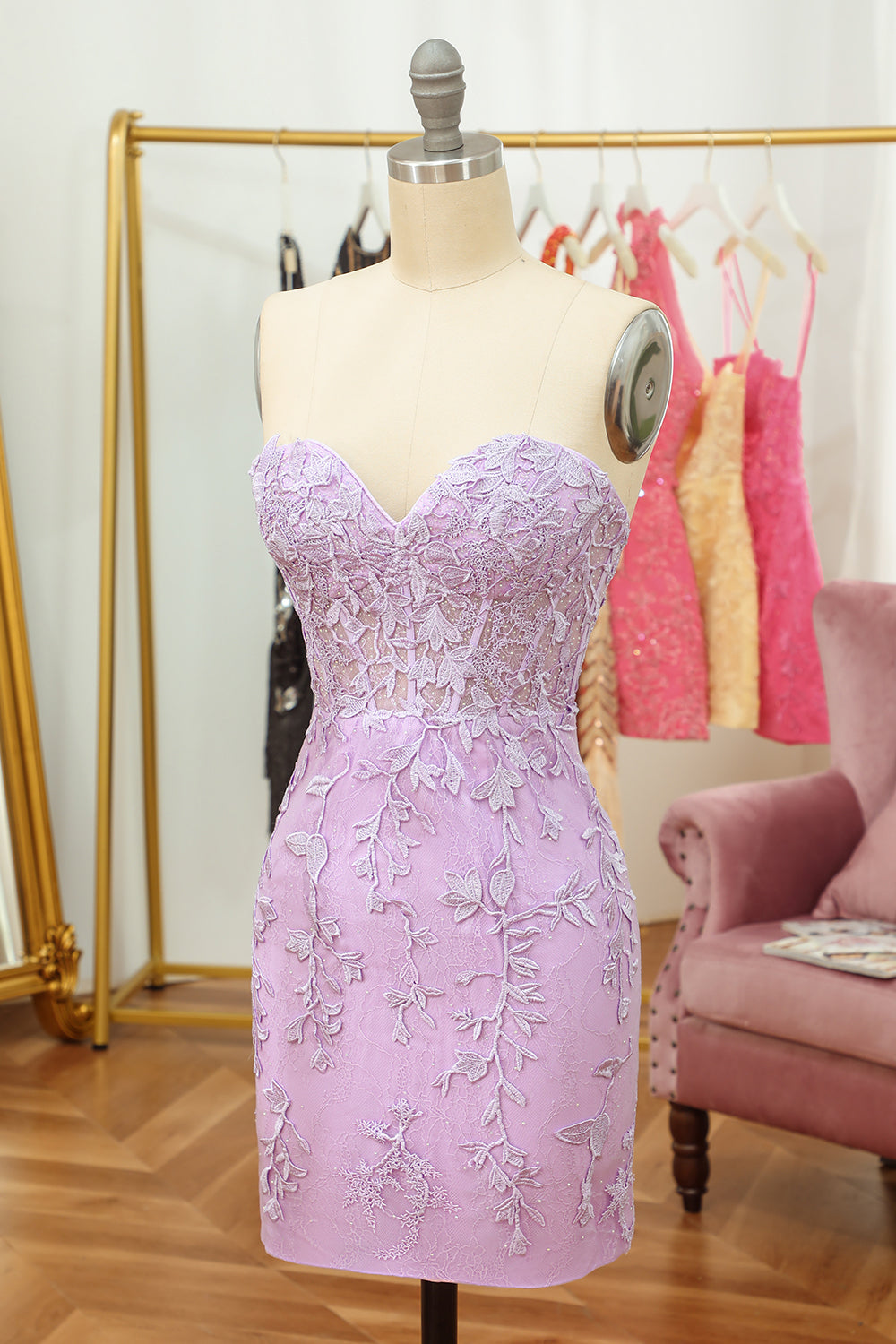 Ajustado Púrpura Vestido Corto de Cóctel con apliques