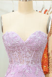 Ajustado Púrpura Vestido Corto de Cóctel con apliques