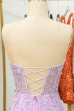 Ajustado Púrpura Vestido Corto de Cóctel con apliques
