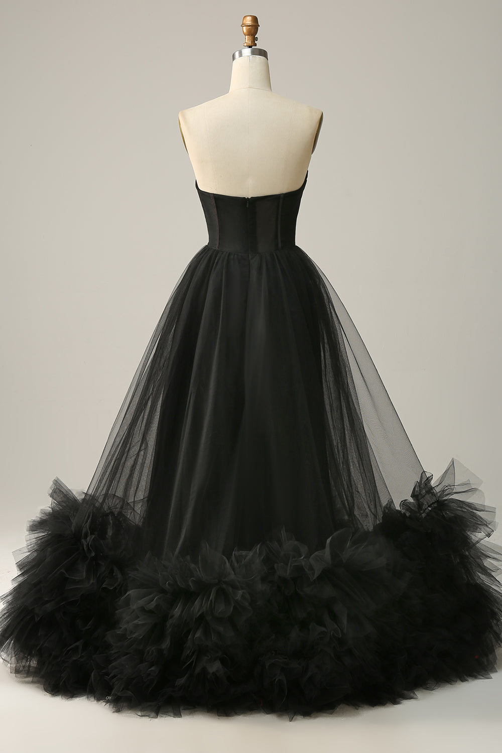 A Línea Negro Escote Corazón Vestido de Fiesta