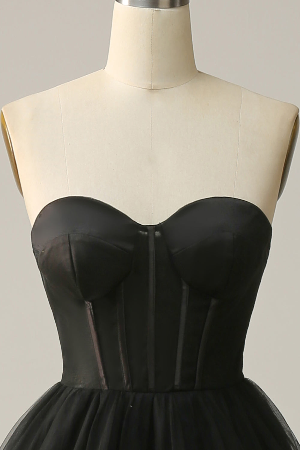 A Línea Negro Escote Corazón Vestido de Fiesta