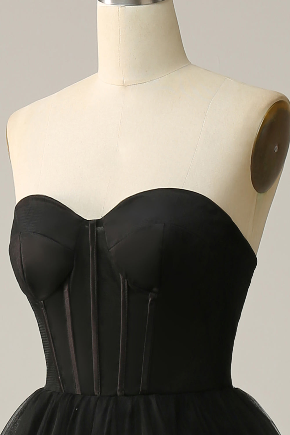 A Línea Negro Escote Corazón Vestido de Fiesta