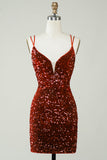Vaina Royal Blue Sequins Vestido corto de bienvenida con Criss Cross Back