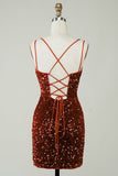 Vaina Royal Blue Sequins Vestido corto de bienvenida con Criss Cross Back