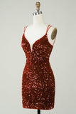 Vaina Royal Blue Sequins Vestido corto de bienvenida con Criss Cross Back