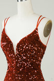 Vaina Royal Blue Sequins Vestido corto de bienvenida con Criss Cross Back