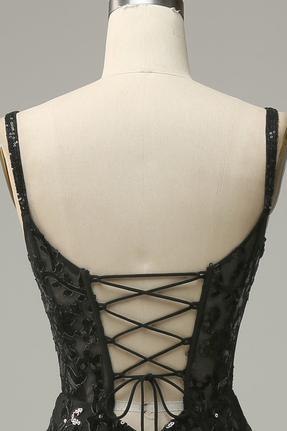 Sirena Tirantes de Espagueti Negro Lentejuelas Vestido de Fiesta