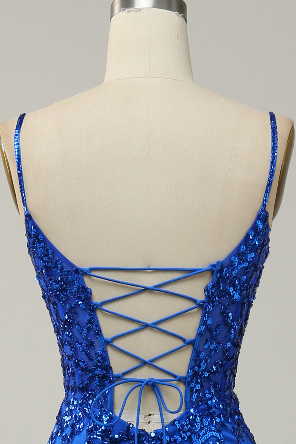 Sirena Tirantes de Espagueti Azul Real Vestido de Fiesta