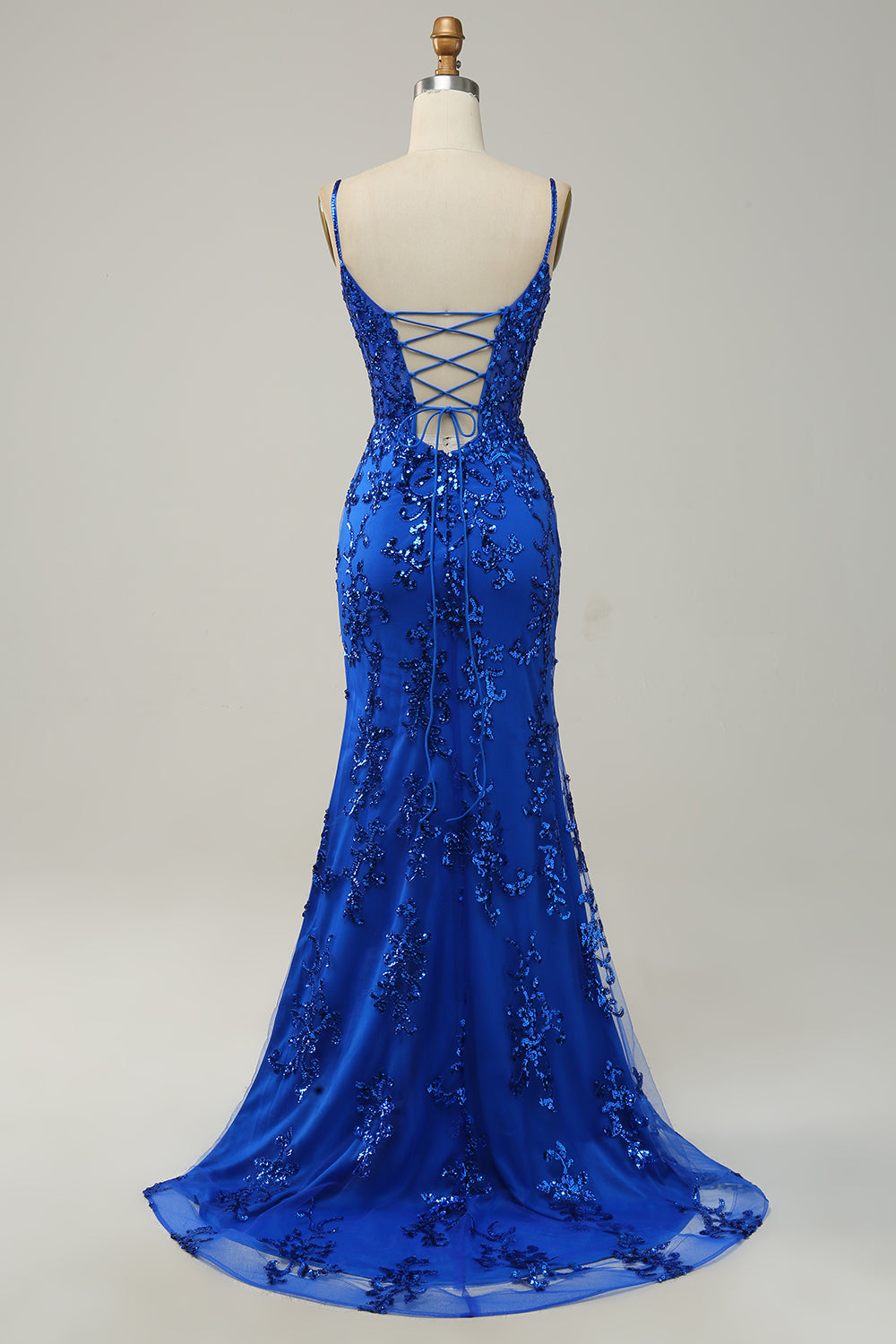Sirena Tirantes de Espagueti Azul Real Vestido de Fiesta