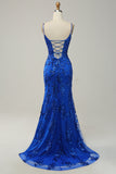 Sirena Tirantes de Espagueti Azul Real Vestido de Fiesta