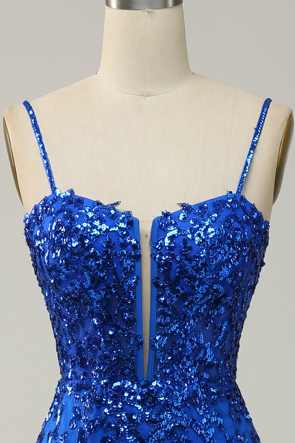 Sirena Tirantes de Espagueti Azul Real Vestido de Fiesta