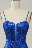 Sirena Tirantes de Espagueti Azul Real Vestido de Fiesta