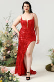 Sirena Rojo Tirantes de Espagueti Vestido de Fiesta