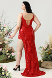 Sirena Rojo Tirantes de Espagueti Vestido de Fiesta
